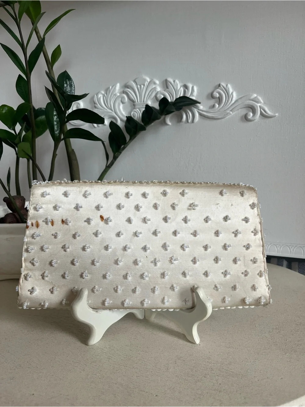 Vintage Ivory Beaded Evening Clutch